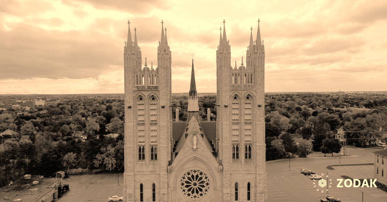 High towers of old stone building