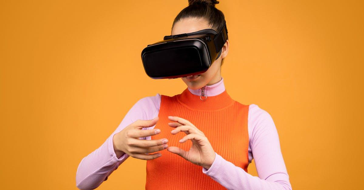 Woman Using Black Virtual Reality Goggles